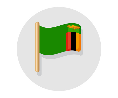 Zambia vector waving on stick flag. Zambia country icon flag