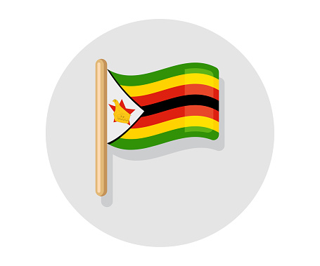 Zimbabwe vector waving on stick flag. Zimbabwe country icon flag