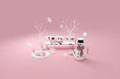 Pink cute Christmas scene
