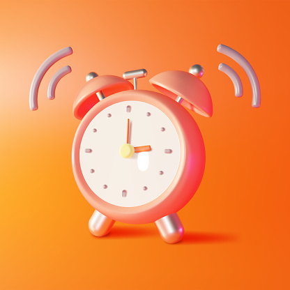 3d Red Ringing Alarm Clock Plasticine Cartoon Style. Vector illustration of Wake Up or Deadline Concept