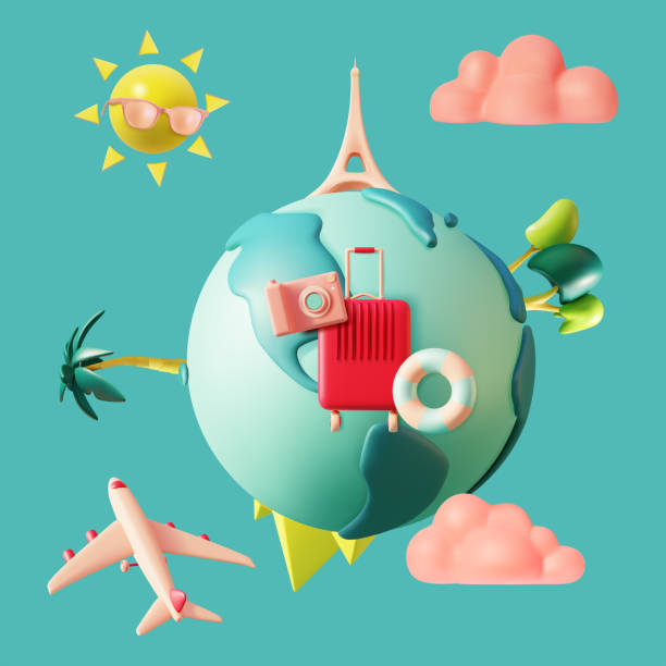 3d Travel and Tourism Concept Plasticine Cartoon Style. Vector vector art illustration