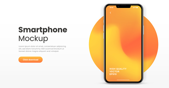 3D realistic high quality smartphone mockup isolated with white blank screen. Smart phone mockup collection. Device front view. 3D mobile phone with shadow on white background.