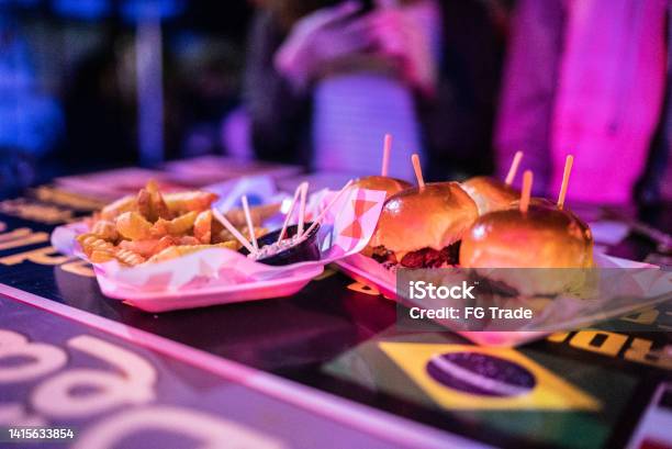 Hamburguer And French Fries On Top Of A Table Stock Photo - Download Image Now - Brazil, Brazilian Flag, Brazilian Food