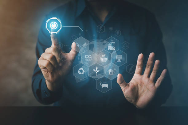 istock Technology to analyze the process of reducing carbon dioxide emissions, keeping nature from being destroyed by electronic waste that will cause global warming. Net Zero and Carbon Neutral 1415633989