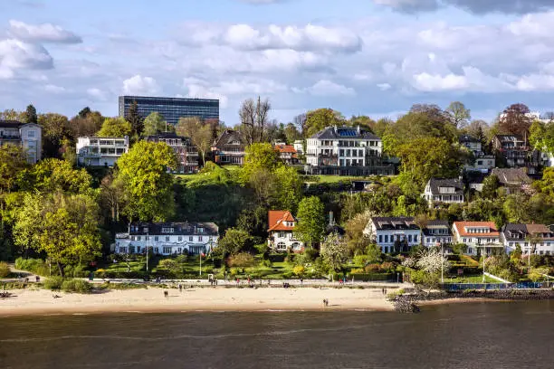 Hamburg city, Germany. Seafront town houses view