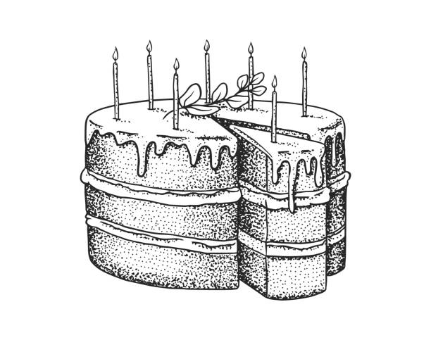 Birthday cake with candles. Fruit dessert or tart. Hand drawn bakery product. Celebratory Sweet Food. Vintage engraved sketch. Vector illustration for a banner or menu of a cafe and restaurant. Birthday cake. Fruit dessert or tart. Hand drawn bakery product. Celebratory Sweet Food. Vintage engraved sketch. Vector illustration for a banner or menu of a cafe and restaurant. Vector illustration over the hill birthday stock illustrations