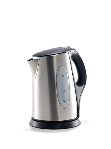 Stainless steel kettle on white background