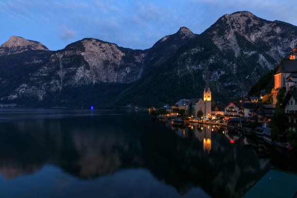 town of Hallstatt and lake view