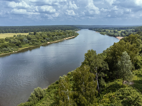 Aerial view the Oka River near small town Tarusa in Russia