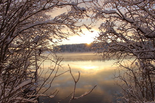 Beautiful winter background. River.