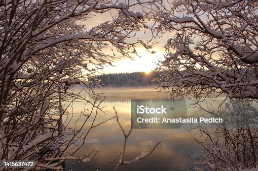 istock Beautiful winter background. River. 1415637472