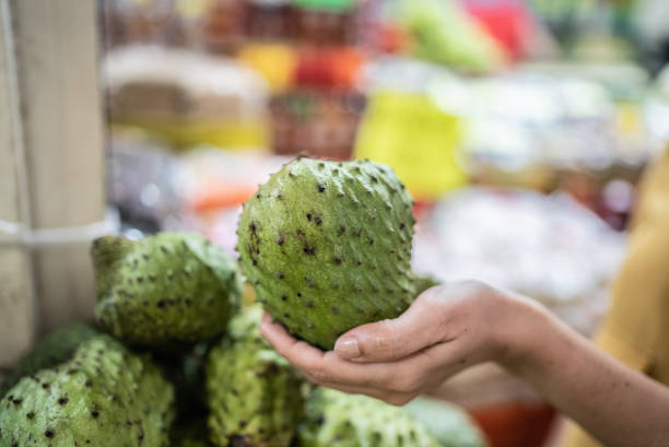 Selecting soursops at a local market Selecting soursops at a local market annona muricata stock pictures, royalty-free photos & images