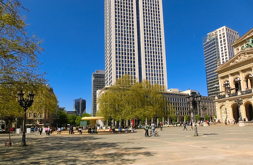 Frankfurt am Main, Germany - May 10, 2022: Opera square Opernplatz - central city square in Frankfurt