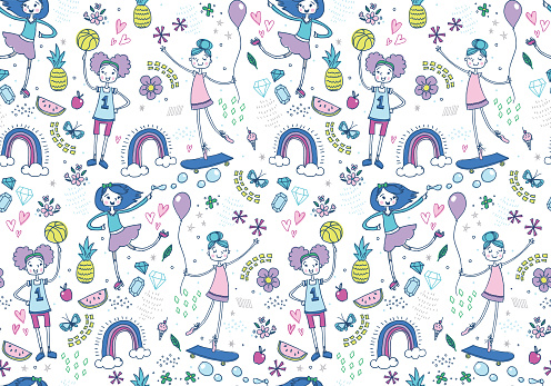 Bold and Bright Girls Seamless Vector Pattern