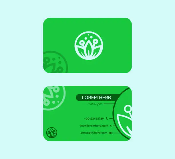 Vector illustration of Vegan business card. Health and leaf business card.