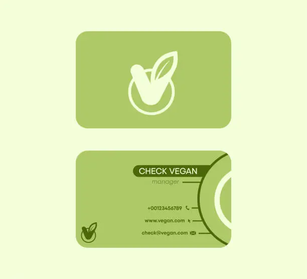 Vector illustration of Vegan business card. Health, leaf and vegan business card.