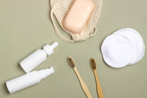 istock Wooden toothbrush, solid shampoo, handmade soap, cotton makeup remover wipes. Zero Waste Concept Eco-Friendly Body Care Cosmetics 1415648978