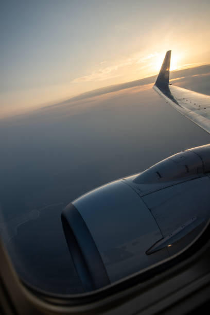 istock Airplane window view, air travel 1415650037