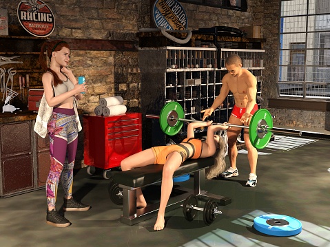 Lady Pumping Iron with a Spotter 1