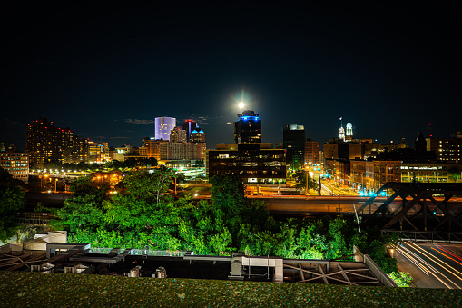 Long exposure of Rochester, NY Skyline at night