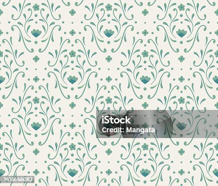 istock Damask floral seamless pattern. Vector retro style background print. Decorative flower texture. 1415666083