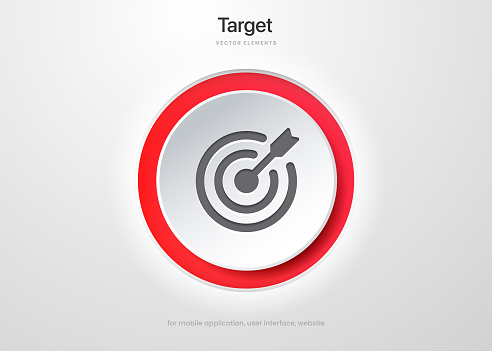 3d target, aim icons push button. Business marketing target, purpose, goal, objective, mission, idea, sense, end, finish symbol. Vector illustration.