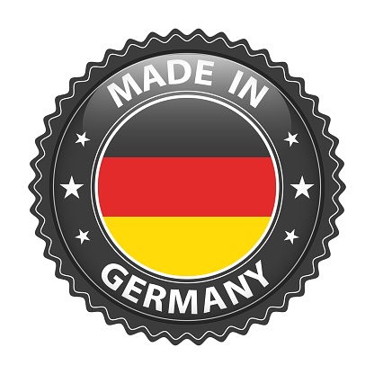 Made in Germany badge vector. Sticker with stars and national flag. Sign isolated on white background.