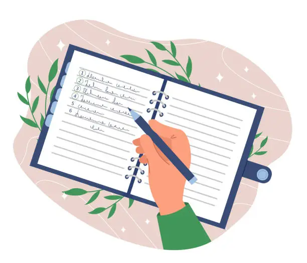 Vector illustration of Writing in planner