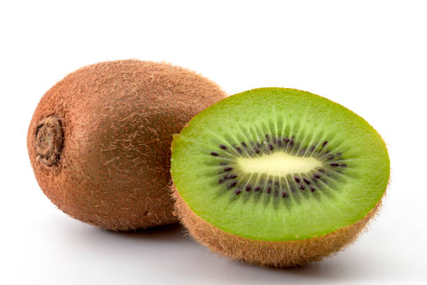 istock Ripe whole kiwi fruit and half kiwi fruit isolated on white background 1415677084