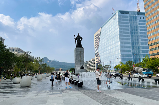 Seoul, Korea - August 18th 2022, Its the new Gwanghwamun Square reopen in Downtown Seoul Korea.