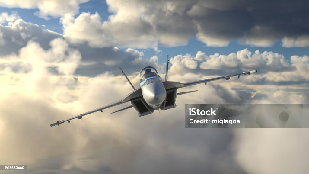Militar aircraft flying over the sky FA-18 Hornet Stock Photo