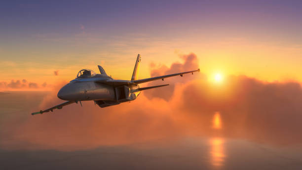 istock Militar aircraft over the amazing sunset. 1415680668