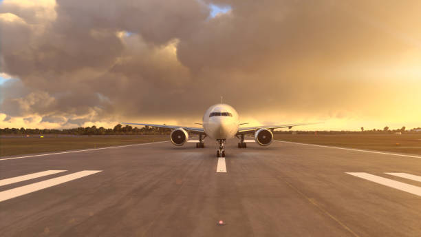 istock Commercial plane preparing for take off. 4K image. Fast travel and transport concept. 1415680754
