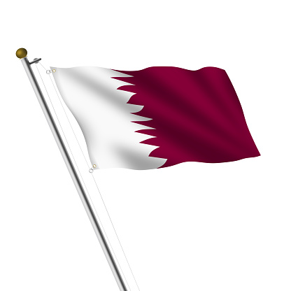 A Qatar Flagpole 3d illustration on white with clipping path