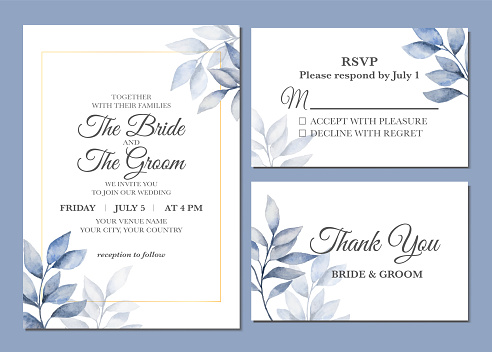 istock Manual painted of aesthetic leaves watercolor as wedding invitation. 1415689324