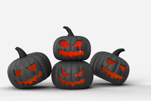 istock Halloween background mock-up with Jack O Lantern pumpkins. Halloween concept mockup 1415690276