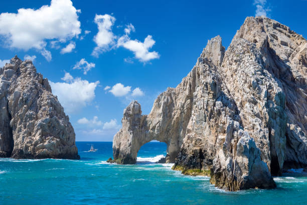 Mexico, Los Cabos, boat tours to tourist destination Arch of Cabo San Lucas, El Arco and beaches stock photo