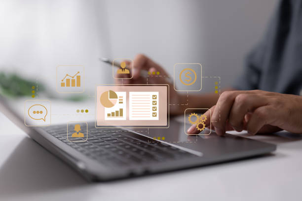 istock Relationship management. CRM accounting, clients, support, deals. Client data organization. 1415694062
