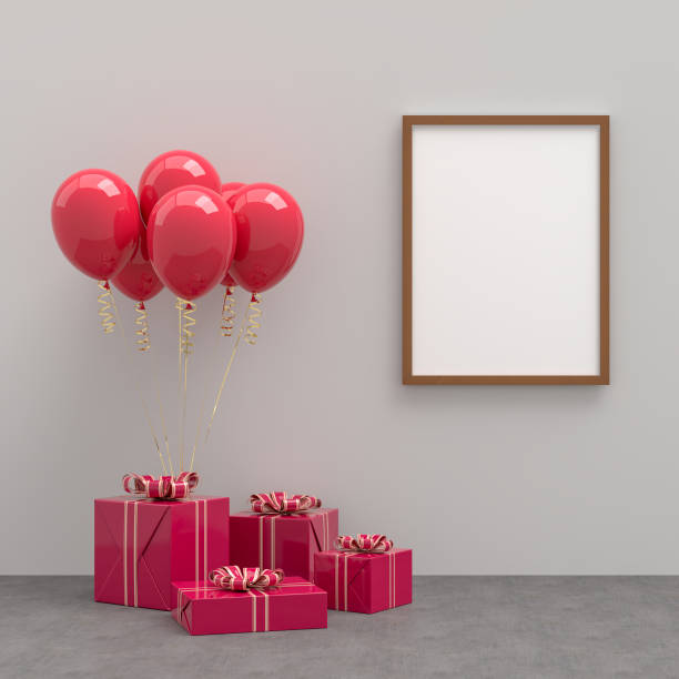 istock Happy Valentines Day. Celebration party with gift box decorations and picture frame mockup template. 3d Rendering 1415694252