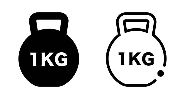 illustrazioni stock, clip art, cartoni animati e icone di tendenza di set di icone di peso 1kg. set di icone della silhouette del kettlebell. chilogrammo. vettore. - chilogrammo