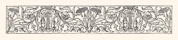 ornamentalny wzór : element projektu 19th century (xxxl z dużą ilością szczegółów) - victorian style engraved image 19th century style image created 19th century stock illustrations