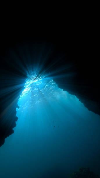 istock Rays of light at a cave entrance underwater 1415709411