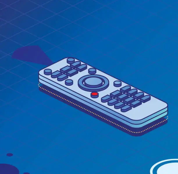 Vector illustration of TV Remote Control on Blue Background. Isometric Outline Concept.