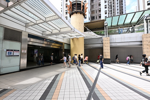 Tsuen Wan MTR exit C, hong kong - 08/13/2022 14:21:28 +0000.Tsuen Wan station is the end of MTR Tsuen Wan Line.