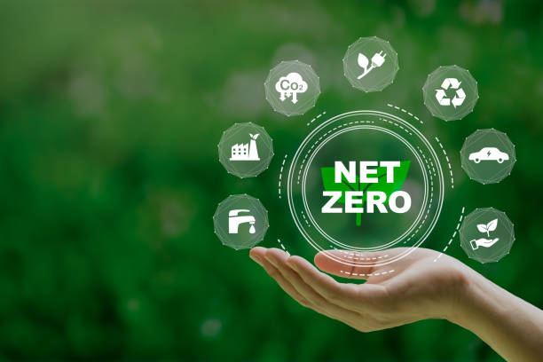 istock Carbon neutral and net zero concept icon in the hand.Net zero greenhouse gas emissions target. Climate changing problems solving goals. 1415718047