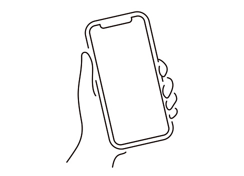 Smartphone and hand vector line illustration