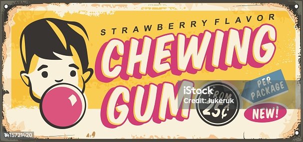 istock Chewing gum ad retro sign template 1415721420