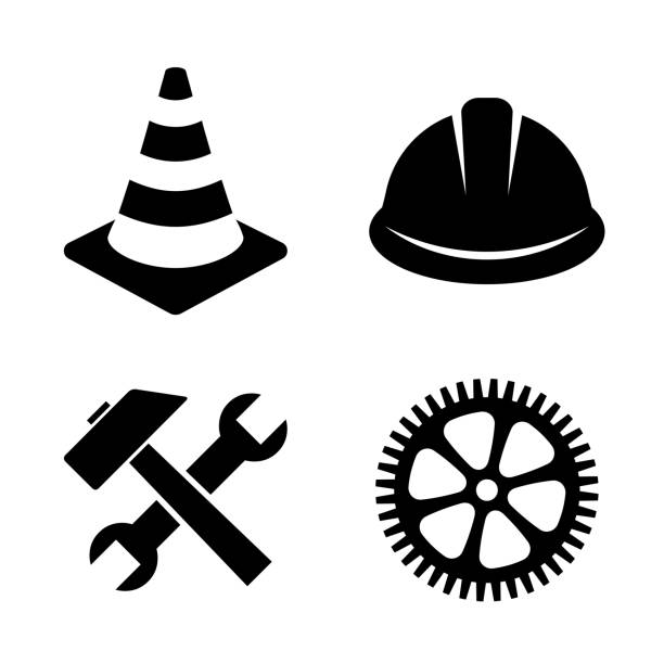 ilustrações, clipart, desenhos animados e ícones de conjunto de ícones vetoriais de obras - hardhat helmet hat construction