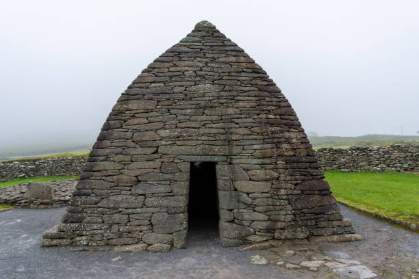 close-up view of the early-Chrisitian stone church Gallarus Oratory in County Kerry of Western Ireland A close-up view of the early-Chrisitian stone church Gallarus Oratory in County Kerry of Western Ireland dingle bay stock pictures, royalty-free photos & images