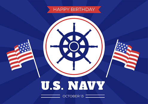 U.S. Navy Birthday on October 13th Hand Drawn Cartoon Flat Illustration Suitable for Poster, Banners and Greeting Card in Background Style
